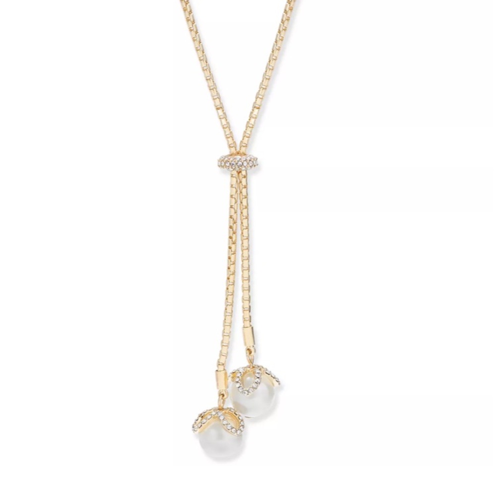 Macy’s by Charter Club Crystal & Faux Pearl Lariat Necklace (36" + 2" Extender)